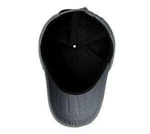 Detailed interior view of men's gray baseball cap showing breathable lining and seams