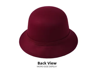 Detail view of the back side of wine red wool cloche hat for women with ribbon trim