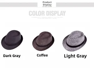 Mens herringbone fedora hats in dark grey, brown and light grey with black ribbons