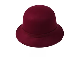 Detail view of the vintage wine red wool cloche hat with an elegant decorative band