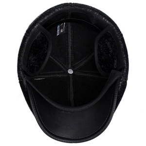 Detail of winter baseball cap interior featuring thick faux fur lining and ear flaps