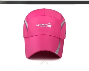 Front view of pink quick-dry sports cap with white Aquatic logo and reflective stripes