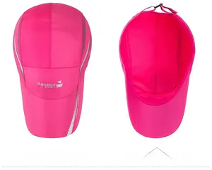 Top and interior views of magenta quick-dry sports cap with Aquatic Sports logo and buckle