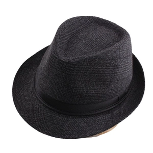 Deep grey herringbone wool jazz fedora hat for men with black ribbon trim