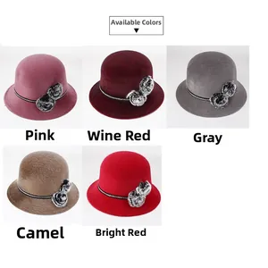 Chapeaux cloches d'hiver en fausse fourrure pour femmes en cinq coloris avec fleurs