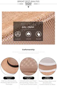 Detail of mesh vents and interior cotton sweatband on the beige woven sun hat