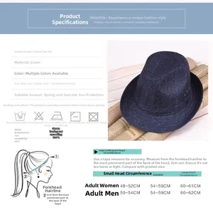 Size guide for mixed-color jazz hat with head circumference measurement instructions