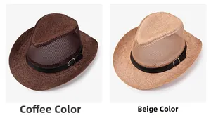 Detail view of coffee and beige breathable summer sun hats with mesh mesh panels
