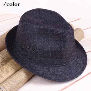 Classic dark grey wool blend fedora hat with textured diamond pattern and eyelets