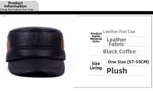 Detail view of winter leather cap with warm fleece lining and textured finish