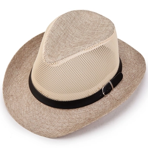 Breathable mesh outdoor cowboy hat with sun protection and light brown woven detailing