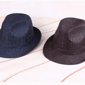 Classic vintage jazz fedora hats in navy blue and dark brown with metal eyelets