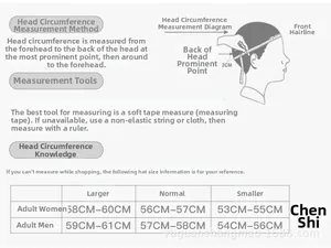 Size chart showing head circumference measurement guide for winter wool baseball caps