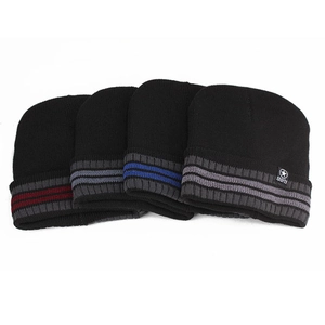 Winter men's thickened knitted hats with colorful stripes and sports woven label