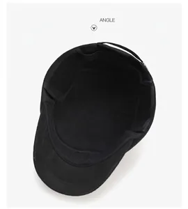 Winter wool military cap with warm plush lining and foldable ear flaps for men