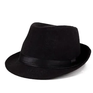 Classic black plaid fedora hat with a satin ribbon band on a minimalist background