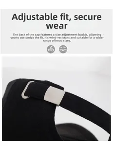 Detail of adjustable metal buckle and cotton fabric on black outdoor baseball cap