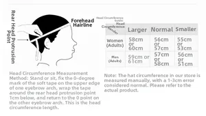 Size guide for men's baseball cap with head circumference chart and measurement steps