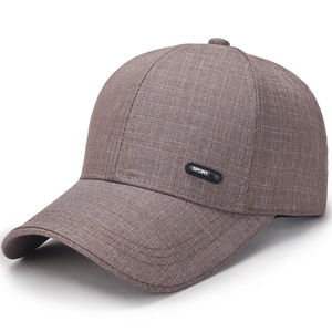 Brown sport baseball cap with breathable linen texture and side sport logo patch