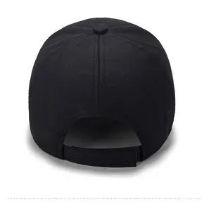 Detailed back view of black cotton baseball cap with adjustable strap and breathable fabric