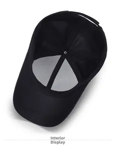 Detailed inner view of black baseball cap showing reinforced stitching and sweatband