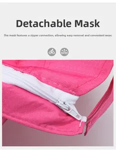 Detail of rose red sun hat featuring a detachable mesh face shield with a white zipper