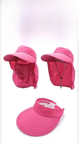 Detail showing detachable pink sun hat with neck protection and breathable fabric