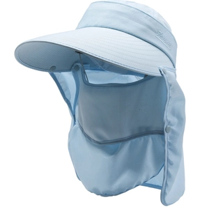 Women's UV protection sun hat with wide brim, neck flap and face cover in ice blue