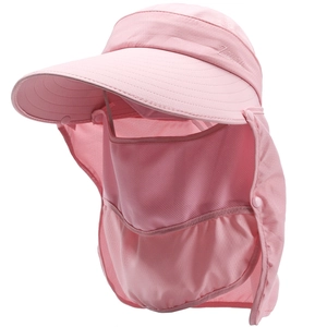 Pink sun hat with neck flap, face mask and wide brim for complete summer UV protection