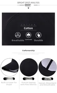 Detail view of cotton baseball cap showing reinforced stitching and breathable sweatband