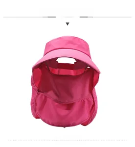 Pink outdoor sun hat featuring wide brim with breathable face mask and neck protection flap