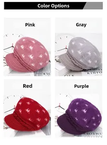 Detailed color selection showing pink, grey, red, and purple thick knit winter beanies