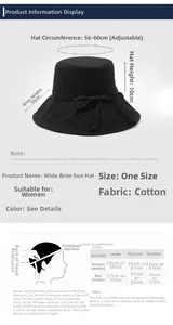 Size guide for women's foldable cotton sun hat with 56-60cm adjustable head circumference