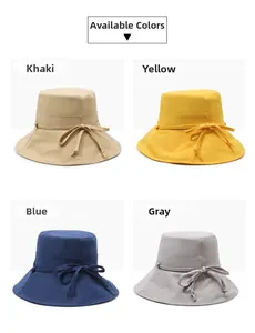Detailed grid showing khaki, yellow, blue, and gray sun hats with ribbon tie design