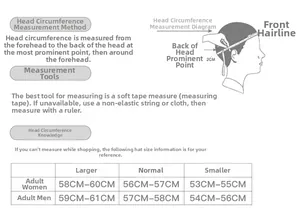 Size chart for winter earmuff caps showing head circumference measurements and guide