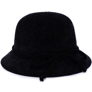 Chapeau cloche femme en velours côtelé noir avec nœud pour l'automne-hiver