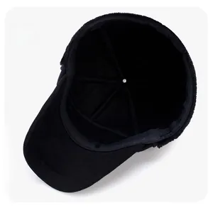 Inside view of six-panel winter baseball cap with reinforced stitching and sweatband