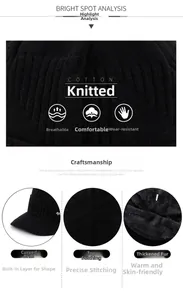 Detail of warm winter beanie showing breathable knit, thick wool lining and stitching