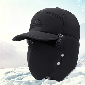 Close-up of winter aviator hat with thick fleece lining and detachable windproof mask