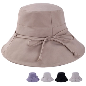 Women Fashionable Polyester Bucket Hat Wide Brim Sun Protection Foldable Summer Fisherman Hat With Bow Decoration For Travel