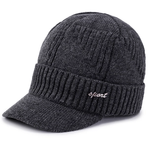 Men Winter Warm Knit Beanie Hat With Visor Thick Fleece Lined Ribbed Knit Skull Cap Outdoor Windproof Sport Hat For Men