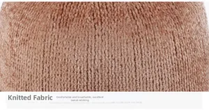 Detailed macro view of the light brown knitted fabric texture with vertical ribbing