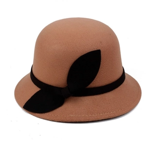 Vintage Women Woolen Felt Cloche Hat Elegant Bow Decor Round Top Short Brim Autumn Winter Fedora Hat For Ladies Party
