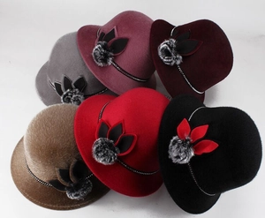Women faux mink fur winter hats in six assorted colors with metal chain and pom decoration