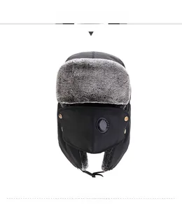 Winter bomber hat with detachable face mask and fleece lining for men