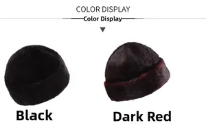 Bonnets d'hiver en fausse fourrure pour hommes en noir et rouge foncé, vue détaillée