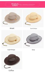 Griglia che mostra cinque colori di cappelli da sole in rete con falda larga