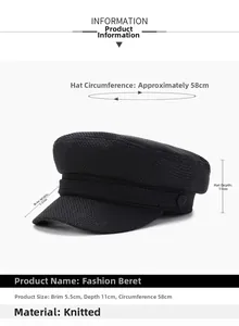 Détails de la casquette militaire noire en tricot, circonférence 58cm et visière 5,5cm