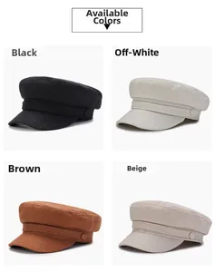 Casquettes militaires femme en noir, blanc cassé, marron et beige en coton texturé