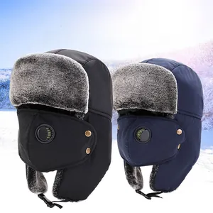 Winter bomber hat with fleece lining, detachable face mask and breathing valve details